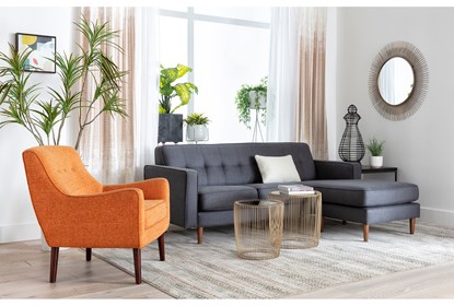 high wood leg orange accent chair in living room